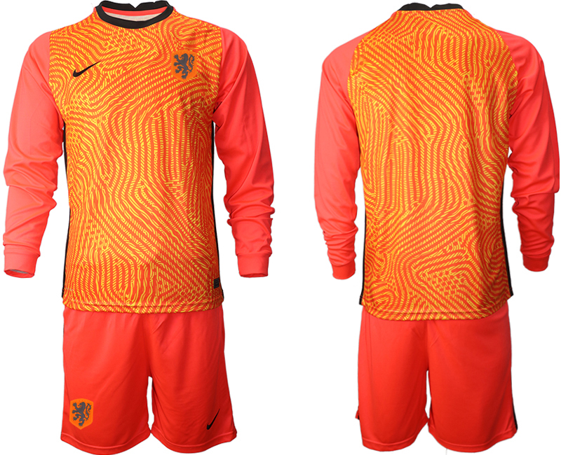 Men 2021 European Cup Netherlands red Long sleeve goalkeeper Soccer Jersey->france jersey->Soccer Country Jersey
